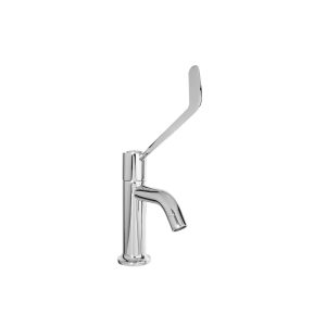 Llave de lavatorio baja, perilla a leva.