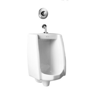 Urinario Niza con fluxómetro empotrado botón.